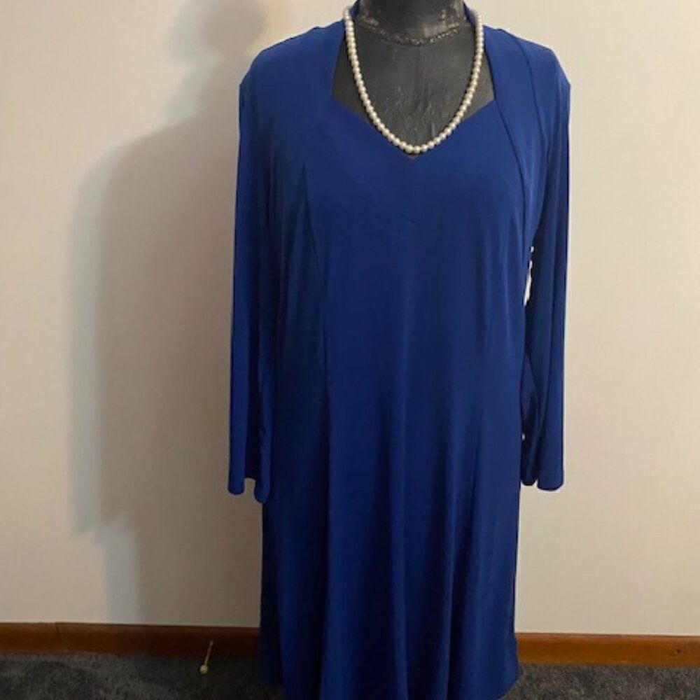 Meryl Diamond Royal Blue V-Neck long sleeve Fit & Flare dress, size L